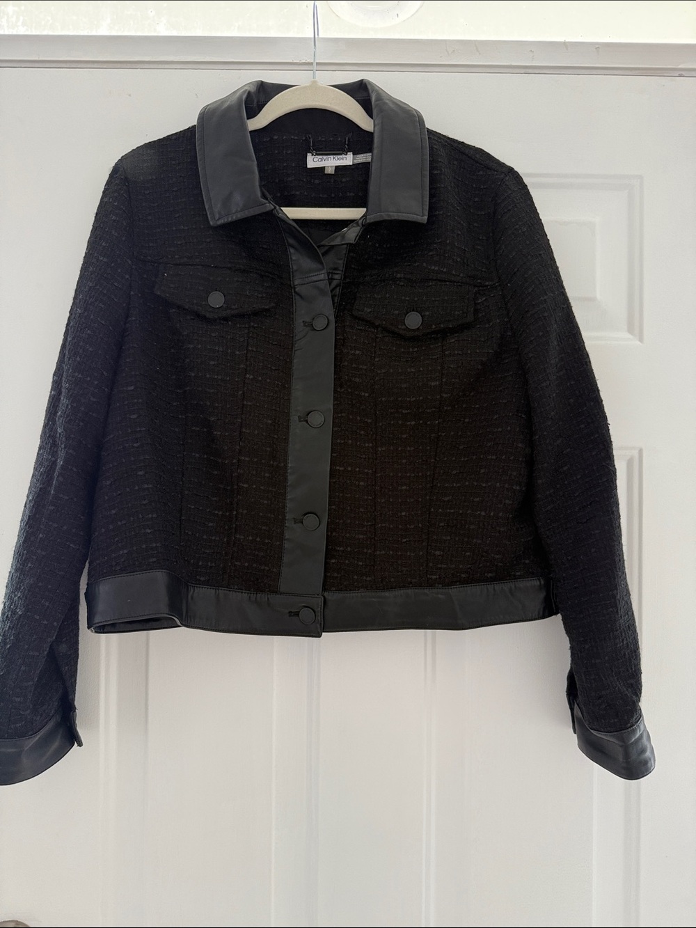 Calvin Klein Black Tweed Jacket with Leather Trim